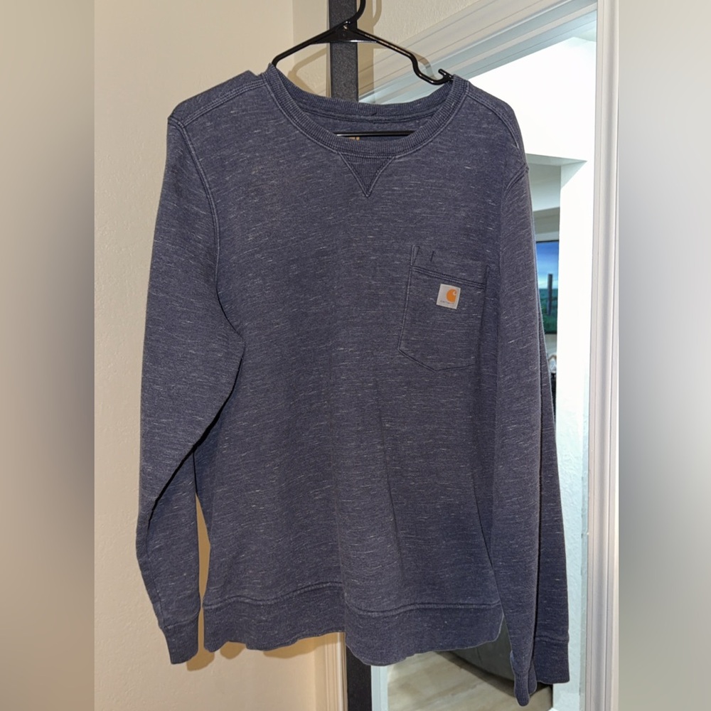 Carhartt Men's Navy Heather Crewneck Pocket Sweatshirt